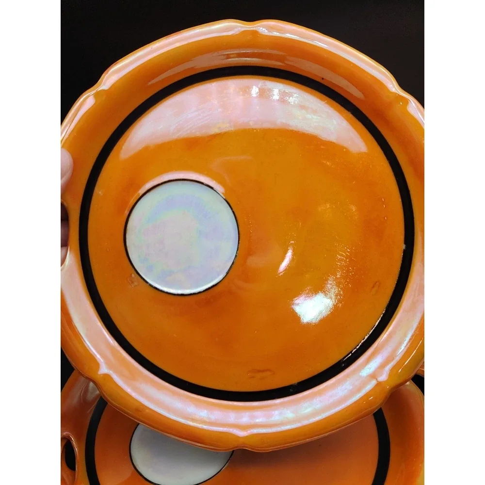 Rudolph Wachter RW Germany Orange Iridescent‎ 5 Porcelain Tea Cups Saucer Plates
